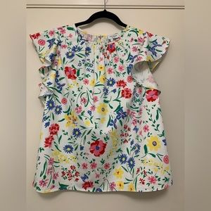 Garden Print Kate Spade Flutter-Sleeve Top, SZ Med